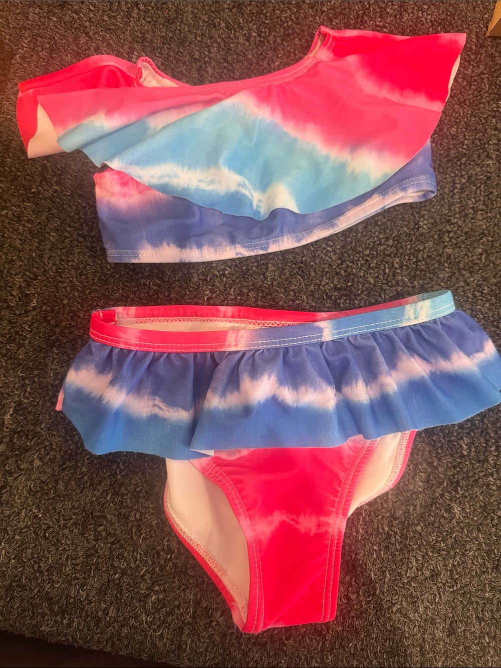 Kids Tie-Dye Ruffle Bikini Set - Pink & Blue